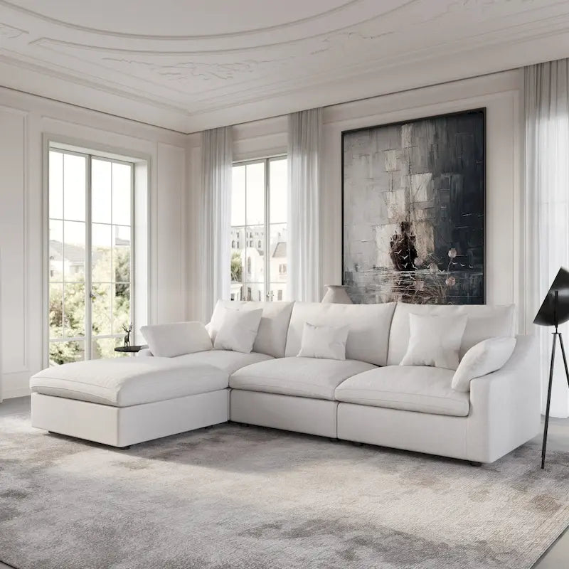 Modulares Ecksofa "Cloud Couch" mit Ottoman, 119" L-förmiges minimalistisches Ecksofa aus Leinen-Mischgewebe für das Wohnzimmer