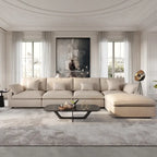 Modular Sectional Sofa Cloud Couch with Ottoman, L Shaped Linen Blend Fabric Minimalist Sectional Sofa for Living Room, Khaki