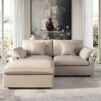 Modulares Ecksofa Cloud Couch mit Ottoman, L-förmiges Ecksofa aus Leinenmischung, minimalistisches Design, für das Wohnzimmer, Khaki