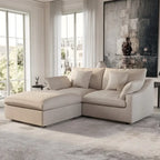 Modulares Ecksofa Cloud Couch mit Ottoman, L-förmiges Ecksofa aus Leinenmischung, minimalistisches Design, für das Wohnzimmer, Khaki