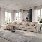 Modulares Ecksofa Cloud Couch mit Ottoman, L-förmiges Ecksofa aus Leinenmischung, minimalistisches Design, für das Wohnzimmer, Khaki