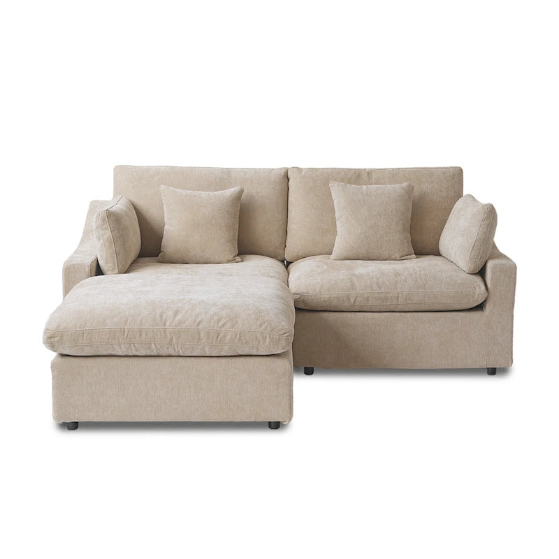 Modulares Ecksofa Cloud Couch mit Ottoman, L-förmiges Ecksofa aus Leinenmischung, minimalistisches Design, für das Wohnzimmer, Khaki