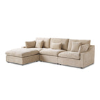 Modulares Ecksofa Cloud Couch mit Ottoman, L-förmiges Ecksofa aus Leinenmischung, minimalistisches Design, für das Wohnzimmer, Khaki