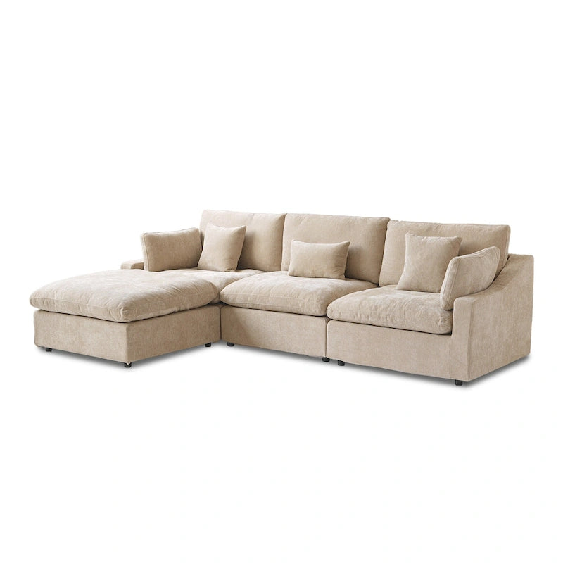 Modulares Ecksofa Cloud Couch mit Ottoman, L-förmiges Ecksofa aus Leinenmischung, minimalistisches Design, für das Wohnzimmer, Khaki