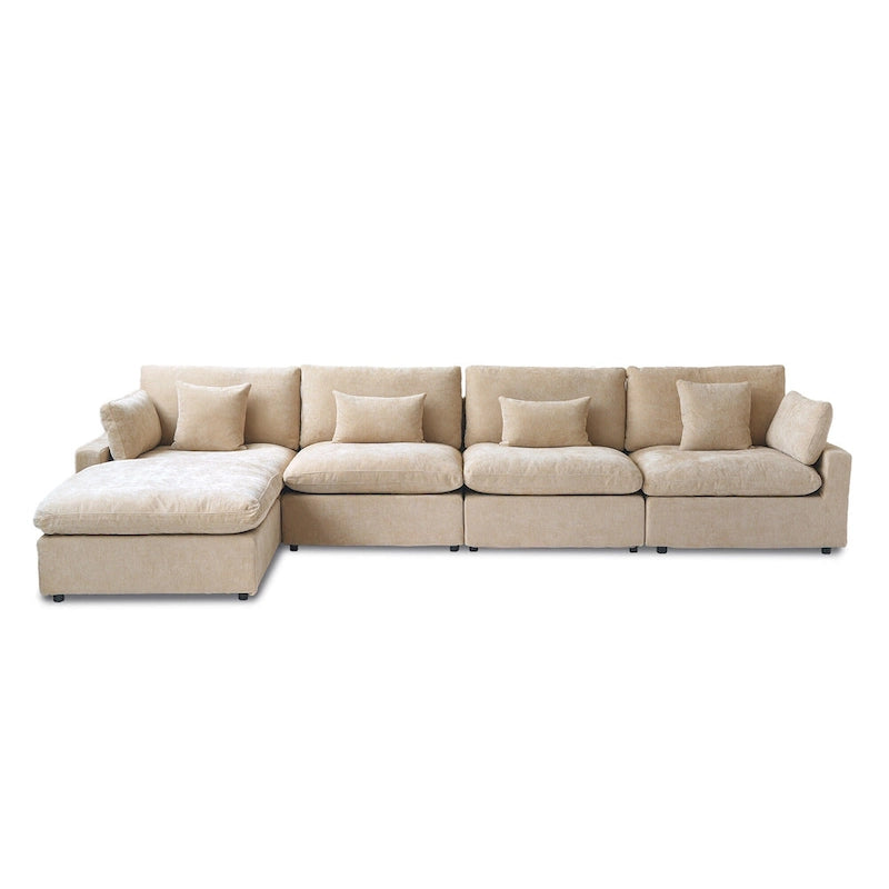 Modulares Ecksofa Cloud Couch mit Ottoman, L-förmiges Ecksofa aus Leinenmischung, minimalistisches Design, für das Wohnzimmer, Khaki