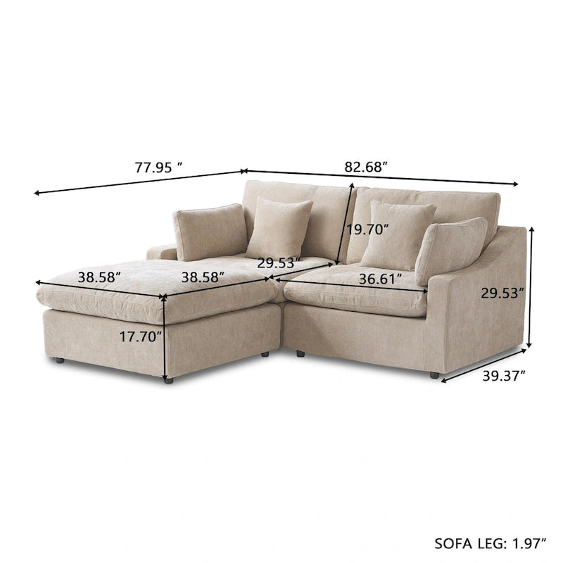 Modulares Ecksofa Cloud Couch mit Ottoman, L-förmiges Ecksofa aus Leinenmischung, minimalistisches Design, für das Wohnzimmer, Khaki