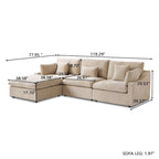 Modulares Ecksofa Cloud Couch mit Ottoman, L-förmiges Ecksofa aus Leinenmischung, minimalistisches Design, für das Wohnzimmer, Khaki