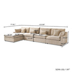 Modulares Ecksofa Cloud Couch mit Ottoman, L-förmiges Ecksofa aus Leinenmischung, minimalistisches Design, für das Wohnzimmer, Khaki