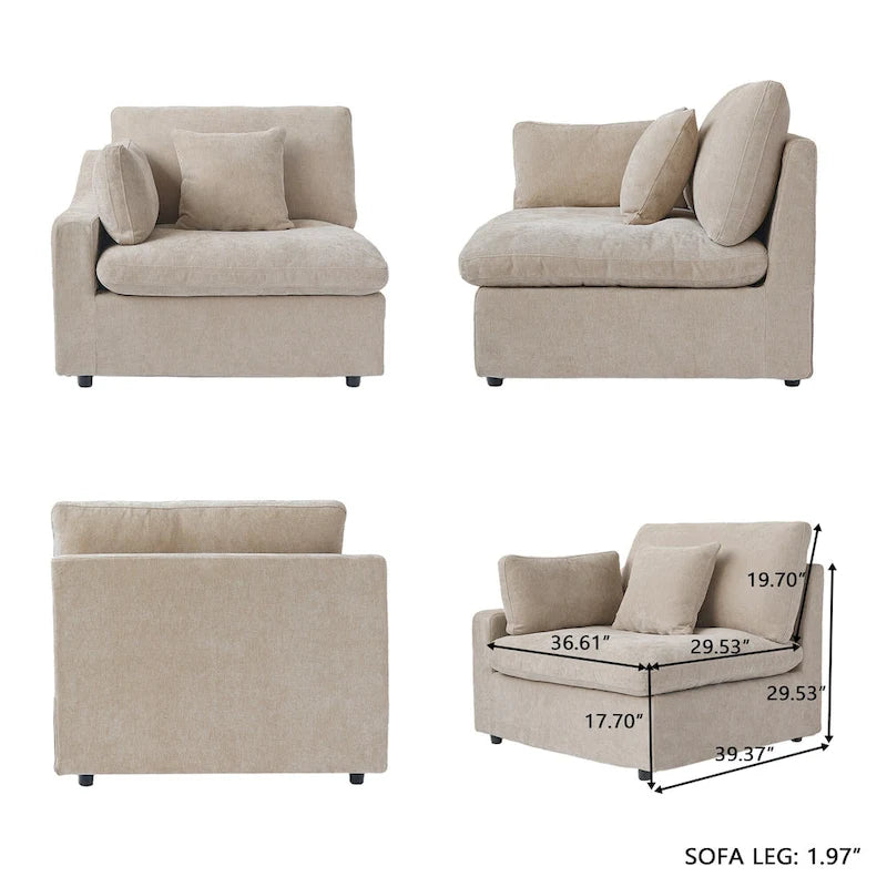 Modulares Ecksofa Cloud Couch mit Ottoman, L-förmiges Ecksofa aus Leinenmischung, minimalistisches Design, für das Wohnzimmer, Khaki