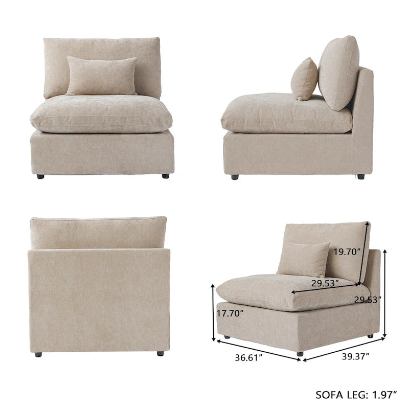 Modulares Ecksofa Cloud Couch mit Ottoman, L-förmiges Ecksofa aus Leinenmischung, minimalistisches Design, für das Wohnzimmer, Khaki