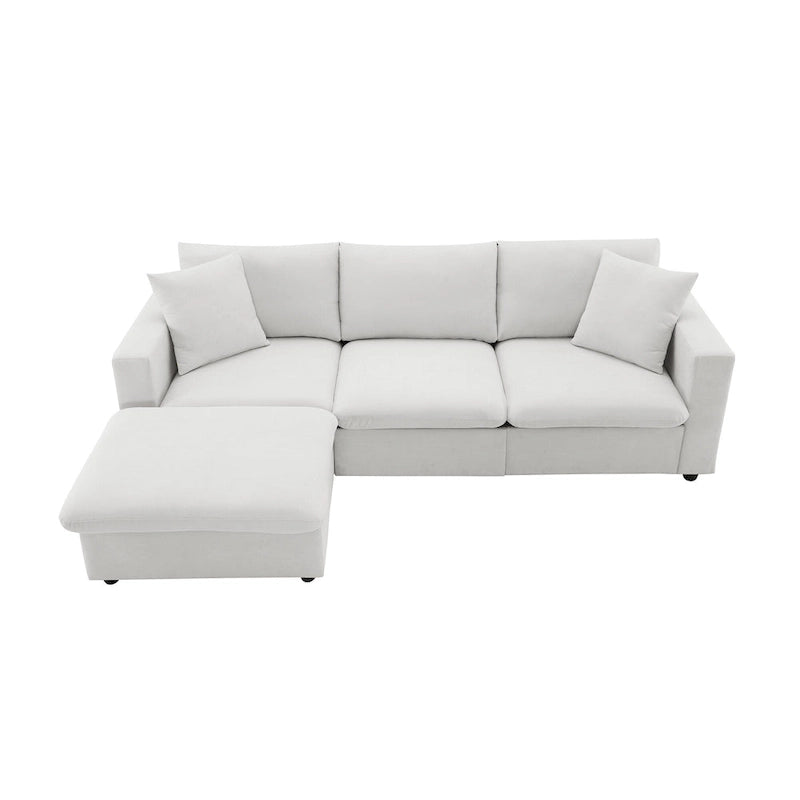 L-förmiges Sectional Cloud Sofa-Set mit Zierkissen, Ottoman, breiter Sitzfläche