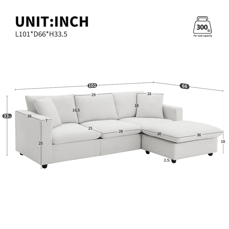 L-förmiges Sectional Cloud Sofa-Set mit Zierkissen, Ottoman, breiter Sitzfläche