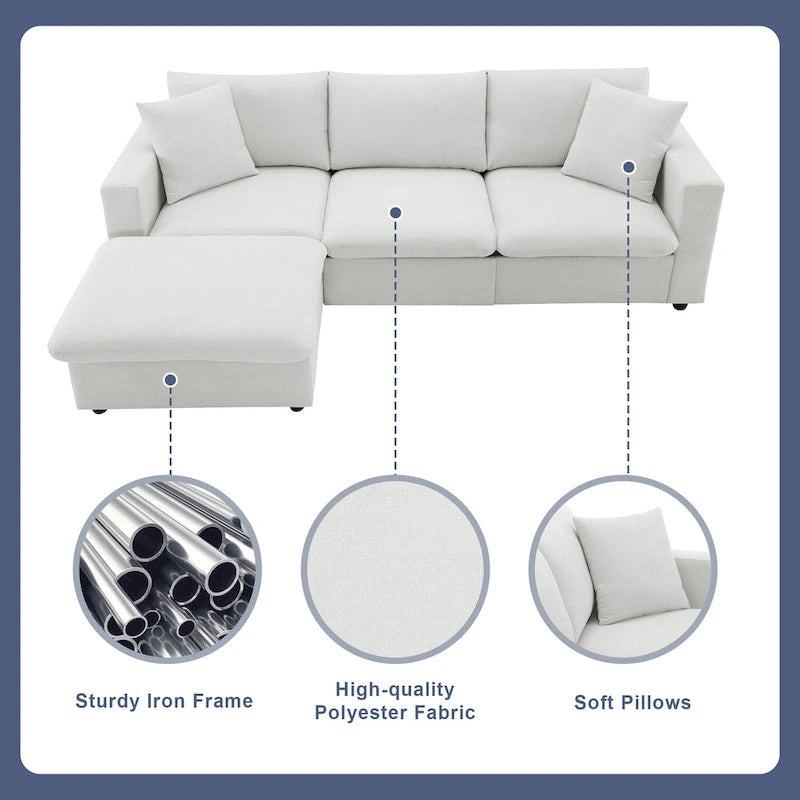 L-förmiges Sectional Cloud Sofa-Set mit Zierkissen, Ottoman, breiter Sitzfläche