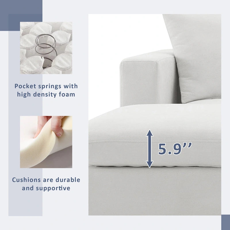 L-förmiges Sectional Cloud Sofa-Set mit Zierkissen, Ottoman, breiter Sitzfläche