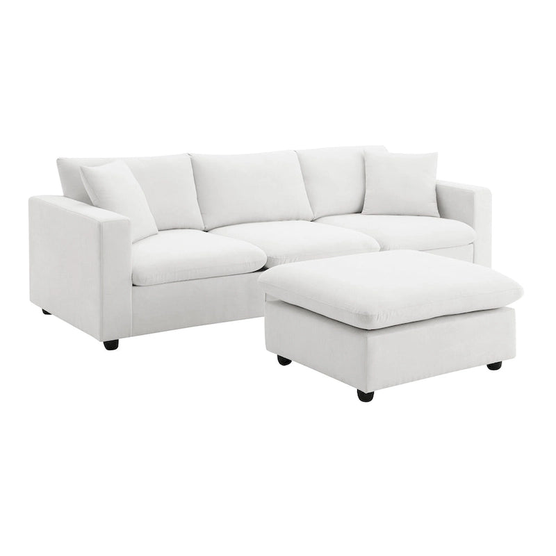 L-förmiges Sectional Cloud Sofa-Set mit Zierkissen, Ottoman, breiter Sitzfläche