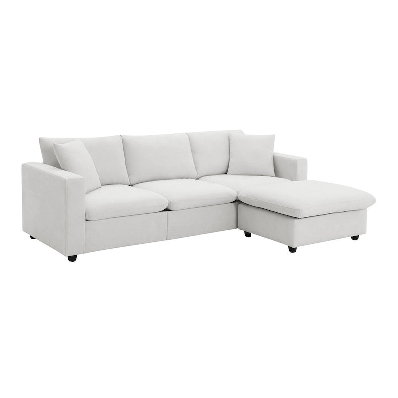 L-förmiges Sectional Cloud Sofa-Set mit Zierkissen, Ottoman, breiter Sitzfläche