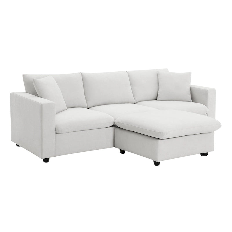 L-förmiges Sectional Cloud Sofa-Set mit Zierkissen, Ottoman, breiter Sitzfläche