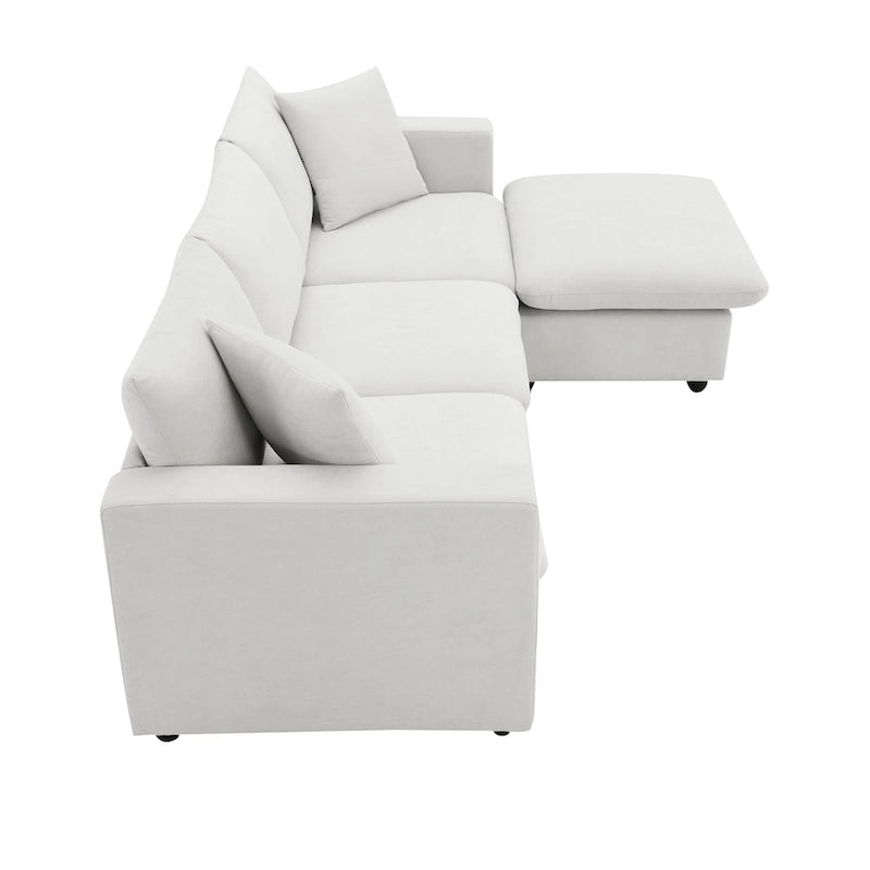 L-förmiges Sectional Cloud Sofa-Set mit Zierkissen, Ottoman, breiter Sitzfläche