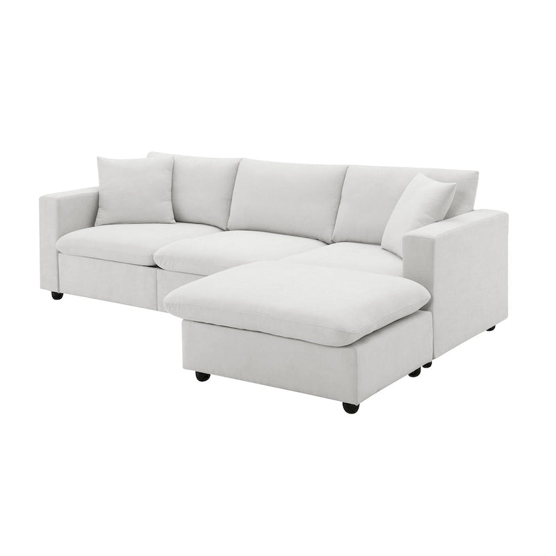 L-förmiges Sectional Cloud Sofa-Set mit Zierkissen, Ottoman, breiter Sitzfläche