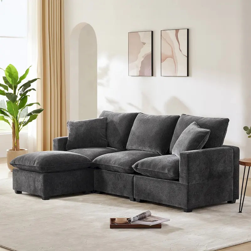 L-förmiges modulares Ecksofa, 4-Sitzer Chenille-Sofa