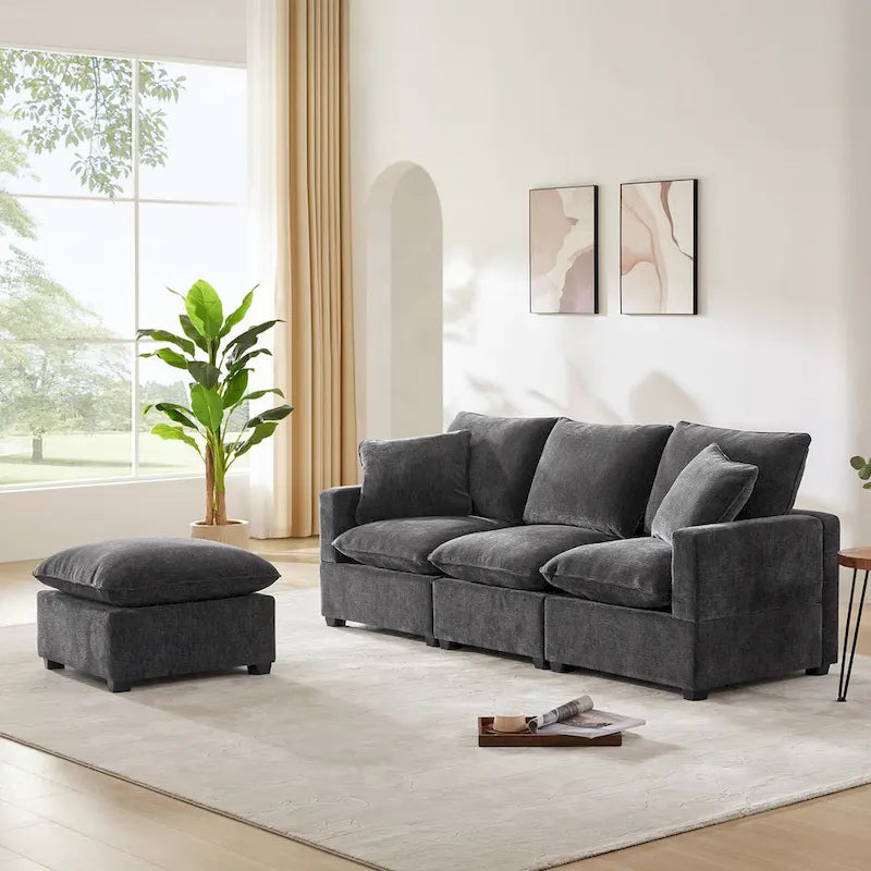 L-förmiges modulares Ecksofa, 4-Sitzer Chenille-Sofa