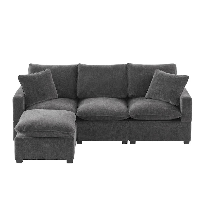 L-förmiges modulares Ecksofa, 4-Sitzer Chenille-Sofa