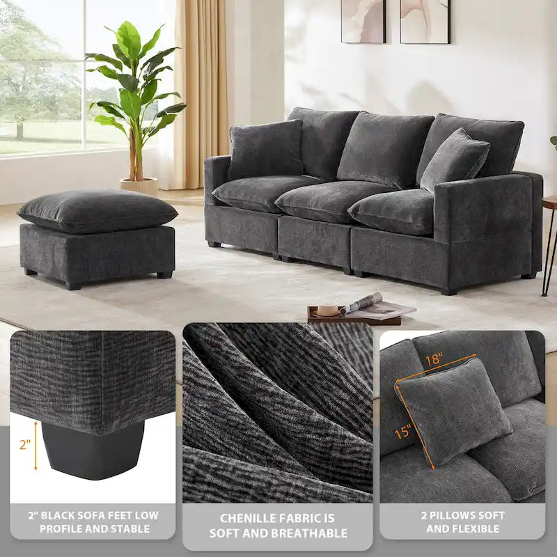 L-förmiges modulares Ecksofa, 4-Sitzer Chenille-Sofa