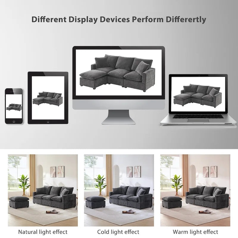 L-förmiges modulares Ecksofa, 4-Sitzer Chenille-Sofa