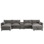 142 Modulares U-förmiges Sektionalsofa mit Aufbewahrungshocker und Konsole