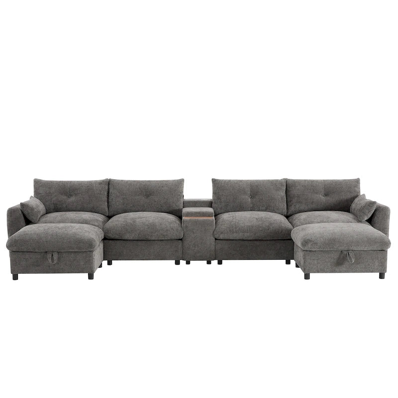 142 Modulares U-förmiges Sektionalsofa mit Aufbewahrungshocker und Konsole