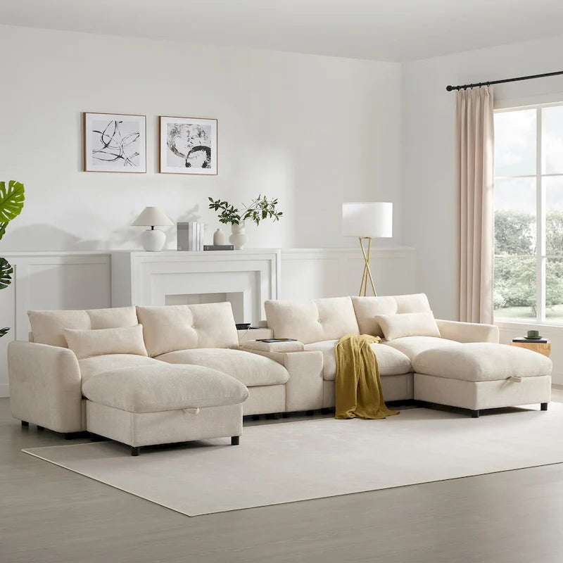142 Modulares U-förmiges Sektionalsofa mit Aufbewahrungshocker und Konsole