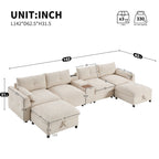 142 Modulares U-förmiges Sektionalsofa mit Aufbewahrungshocker und Konsole