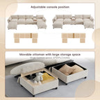 142 Modulares U-förmiges Sektionalsofa mit Aufbewahrungshocker und Konsole