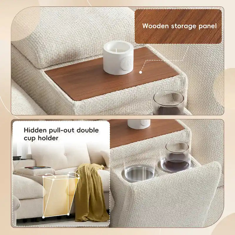 142 Modulares U-förmiges Sektionalsofa mit Aufbewahrungshocker und Konsole