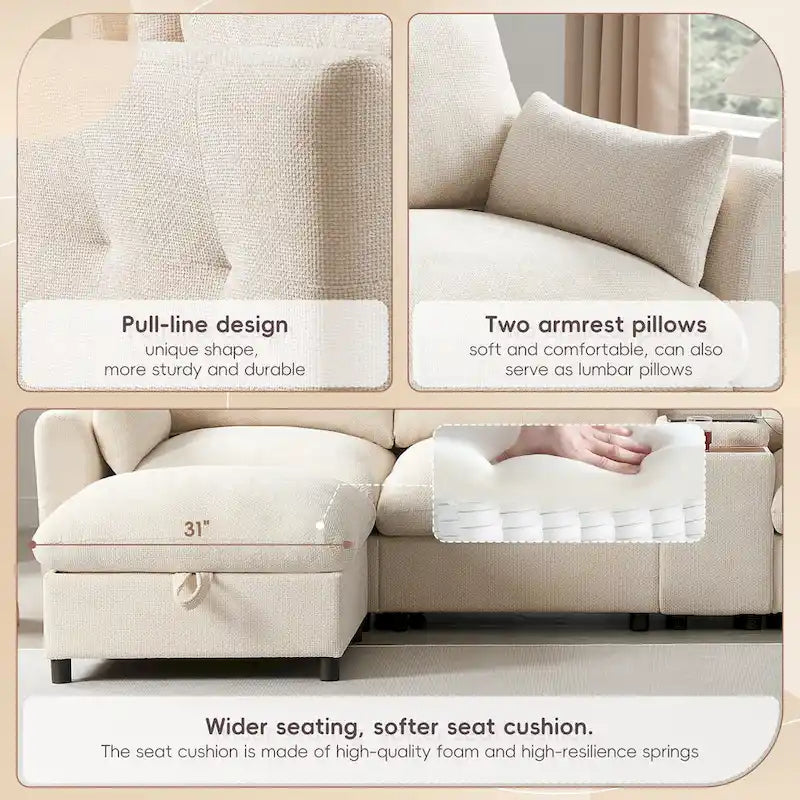 142 Modulares U-förmiges Sektionalsofa mit Aufbewahrungshocker und Konsole
