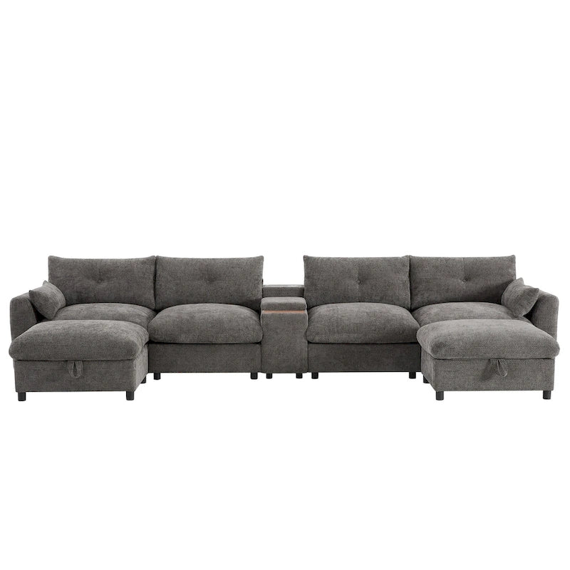 142 Modulares U-förmiges Sektionalsofa mit Aufbewahrungshocker und Konsole