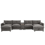 142 Modulares U-förmiges Sektionalsofa mit Aufbewahrungshocker und Konsole