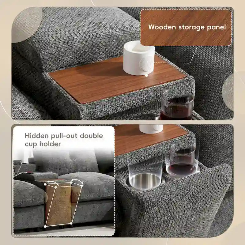 142 Modulares U-förmiges Sektionalsofa mit Aufbewahrungshocker und Konsole