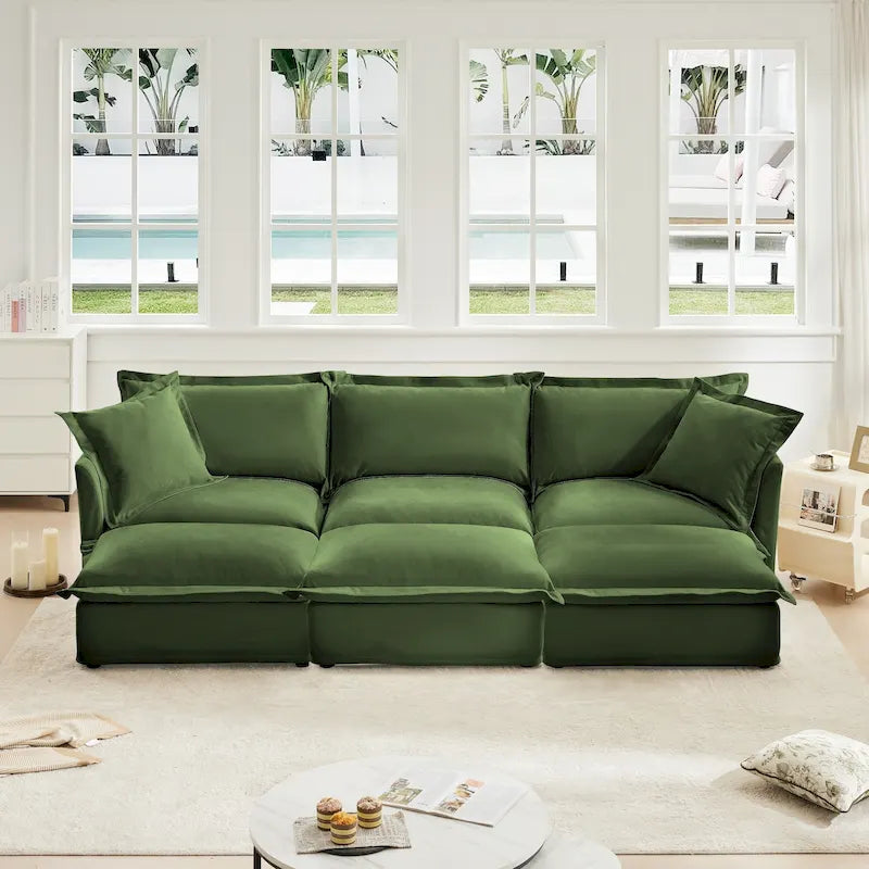 120 Chenille Ecksofa 3-Sitzer mit 3 Ottomanen