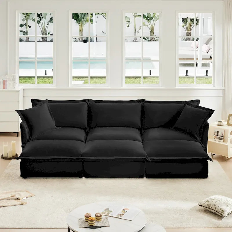 120 Chenille Ecksofa 3-Sitzer mit 3 Ottomanen