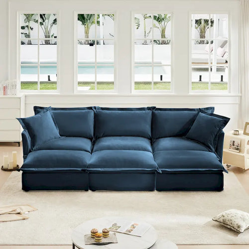 120 Chenille 3-Seater Sectional Sofa with 3 Ottomans