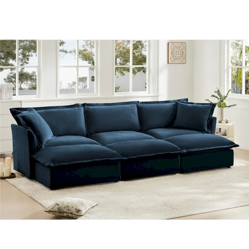 120 Chenille Ecksofa 3-Sitzer mit 3 Ottomanen