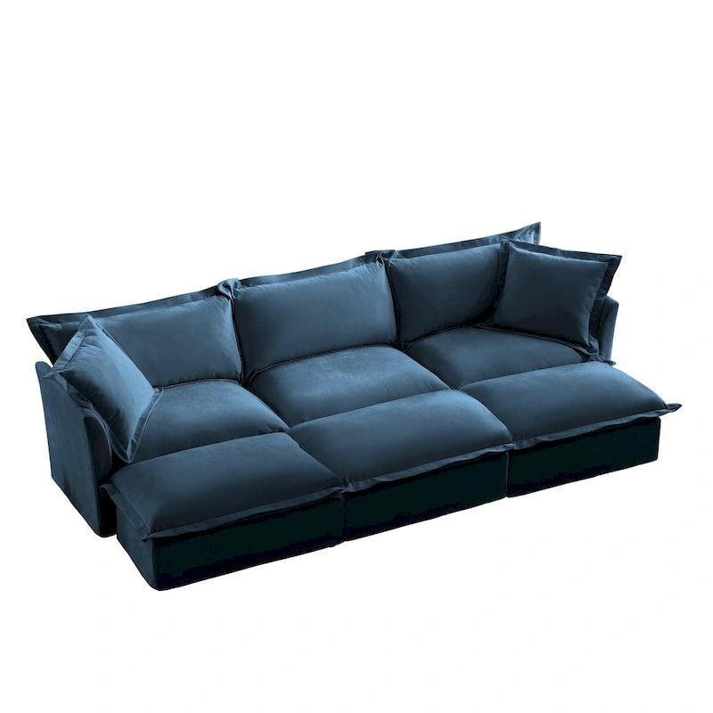 120 Chenille Ecksofa 3-Sitzer mit 3 Ottomanen