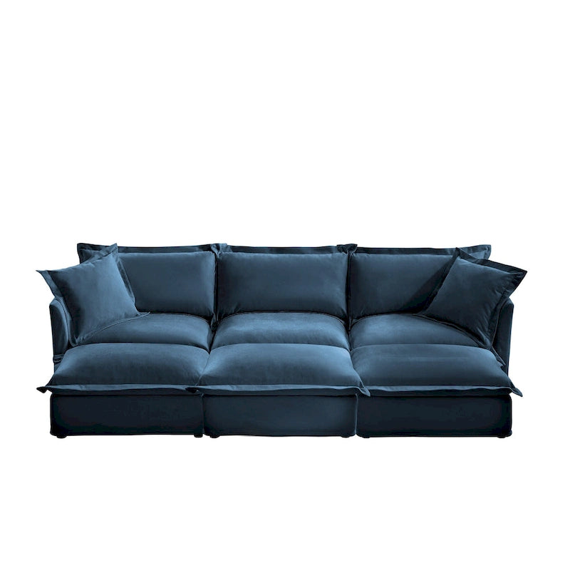 120 Chenille Ecksofa 3-Sitzer mit 3 Ottomanen