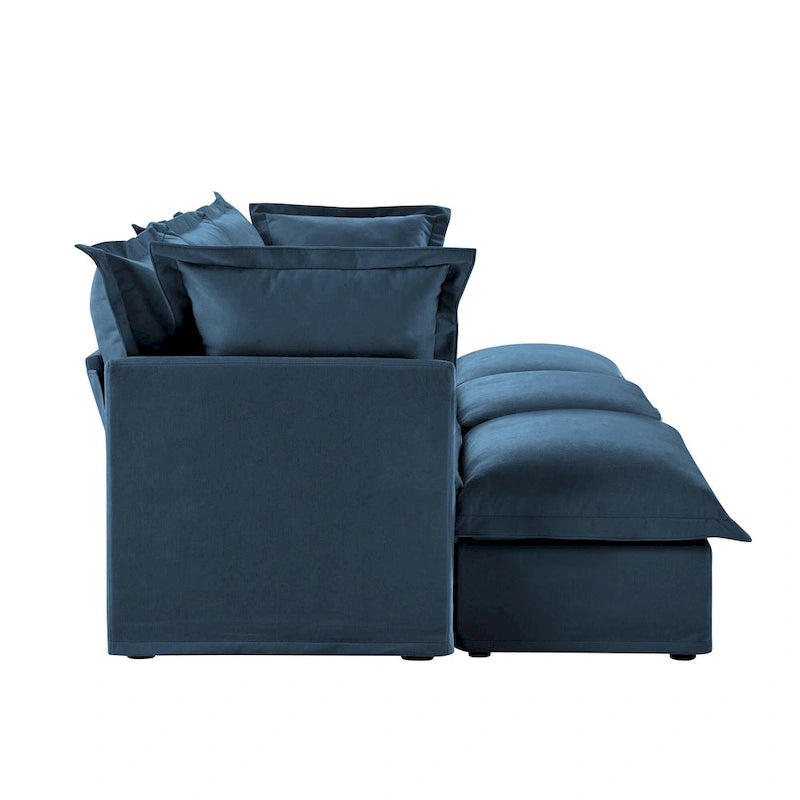 120 Chenille Ecksofa 3-Sitzer mit 3 Ottomanen