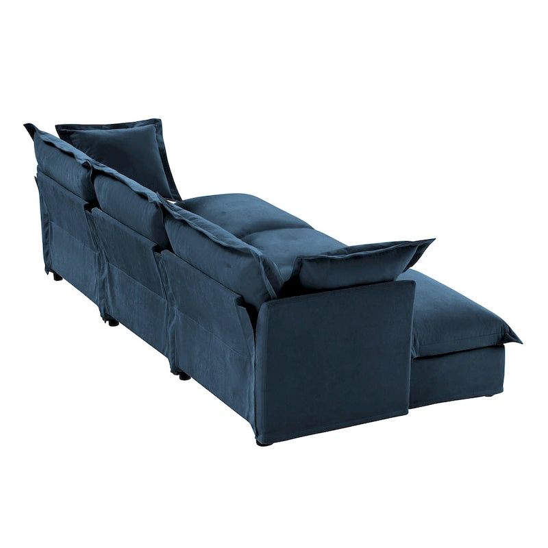 120 Chenille Ecksofa 3-Sitzer mit 3 Ottomanen