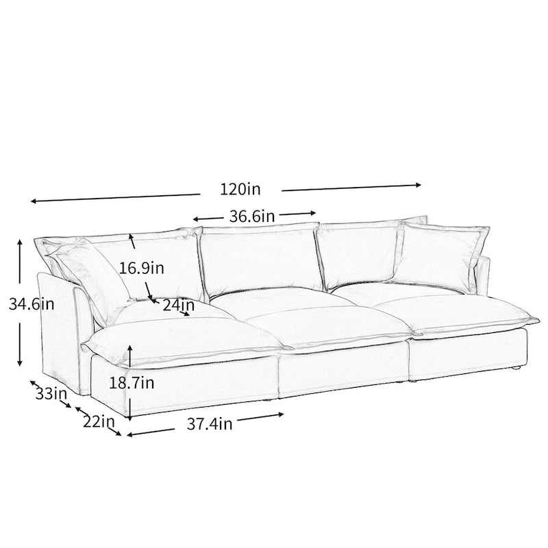 120 Chenille Ecksofa 3-Sitzer mit 3 Ottomanen