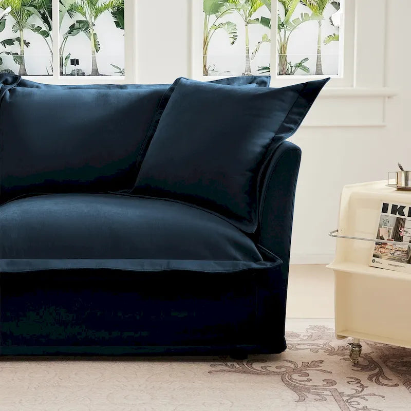 120 Chenille Ecksofa 3-Sitzer mit 3 Ottomanen