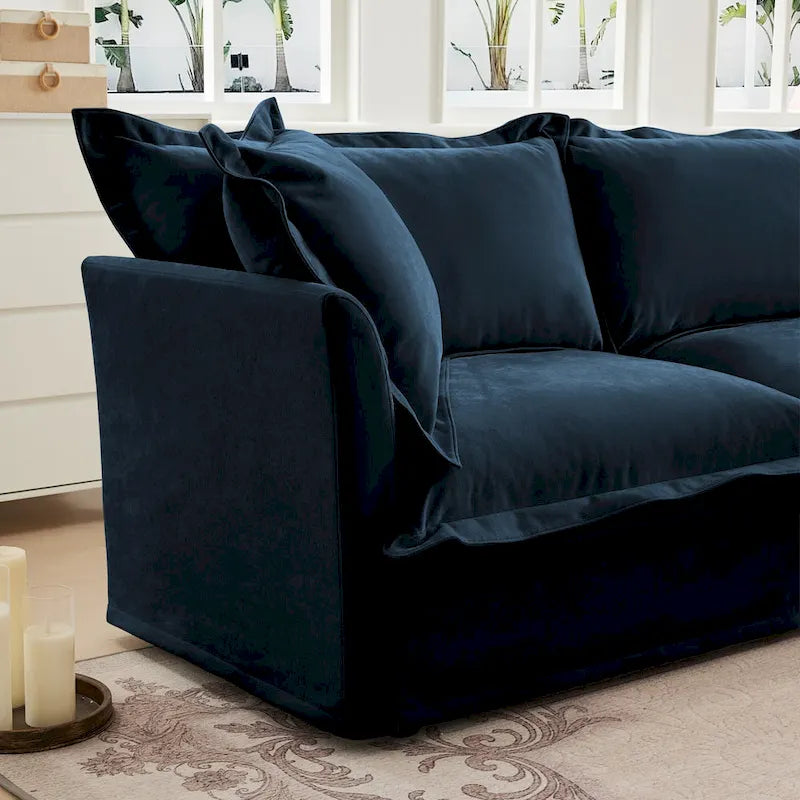 120 Chenille Ecksofa 3-Sitzer mit 3 Ottomanen