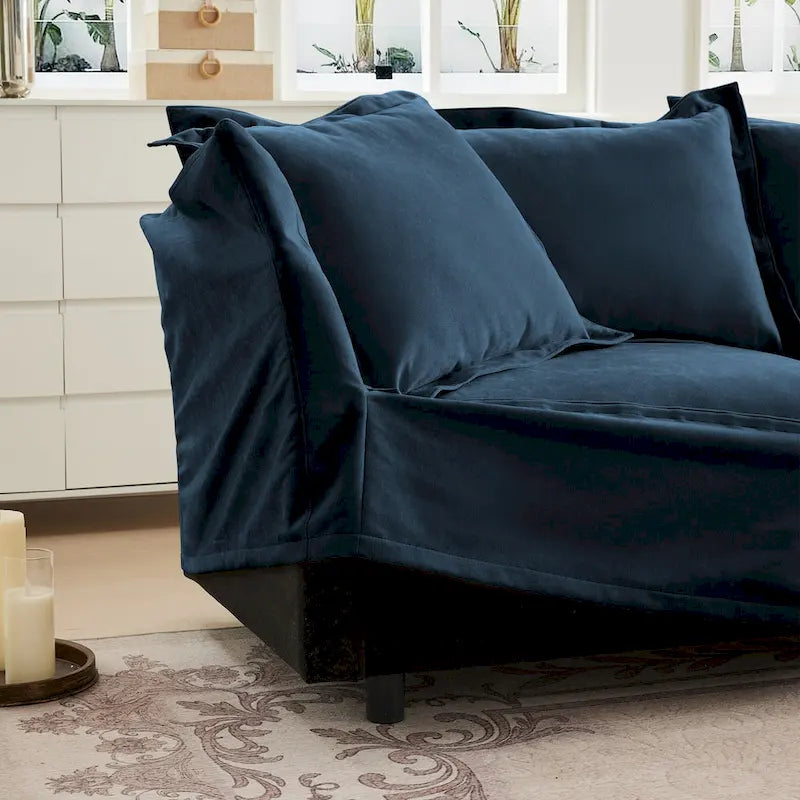 120 Chenille Ecksofa 3-Sitzer mit 3 Ottomanen